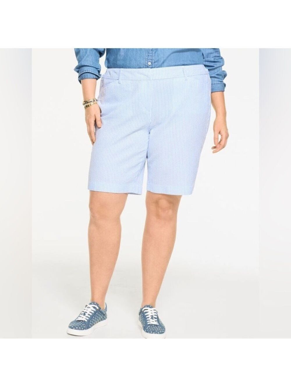 Talbots Classic Blue Seersucker Women’s Shorts Sz 16